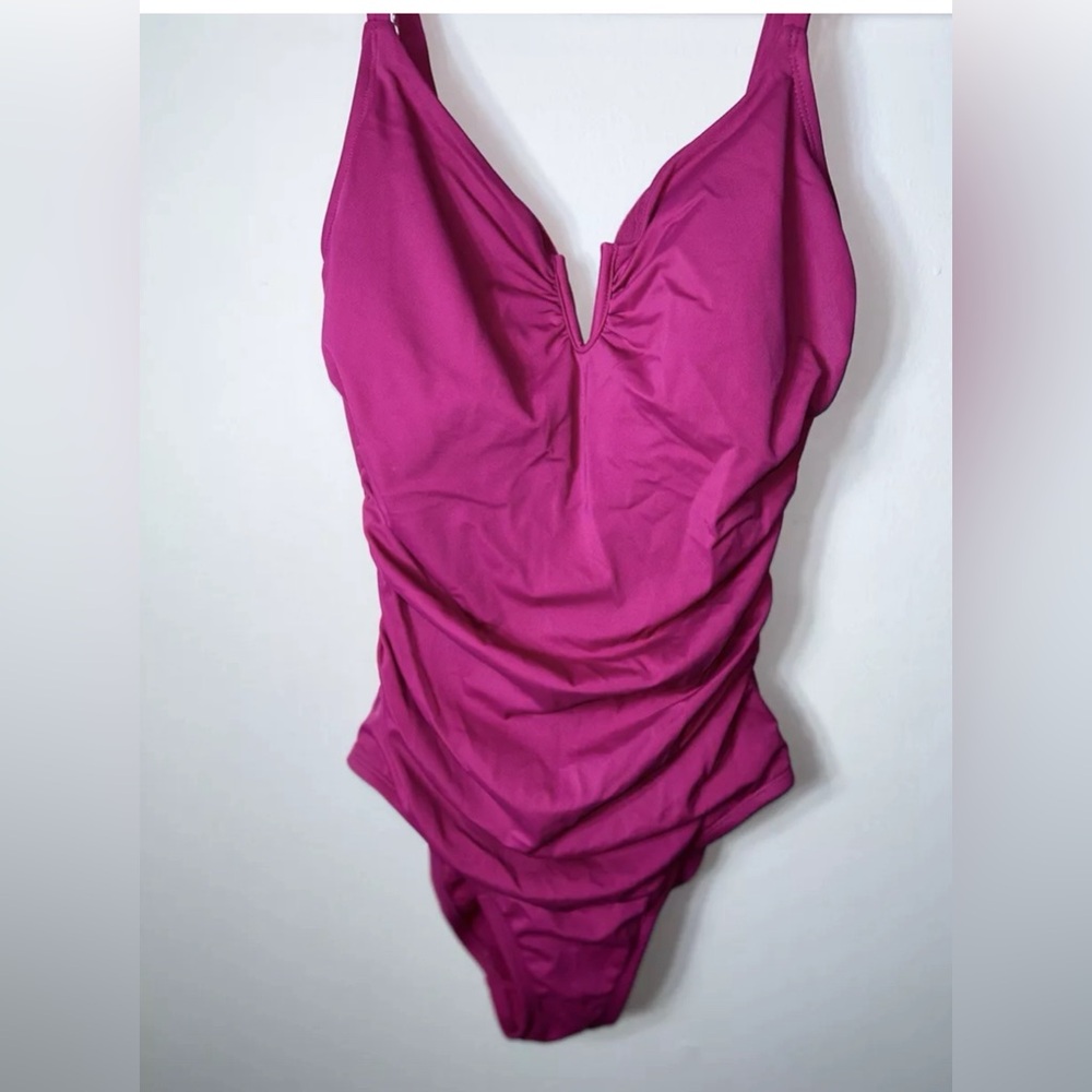 Chic  Swimsuit Hot Pink Rouched Waist Summer Sexy One Piece Medium Time & Tru